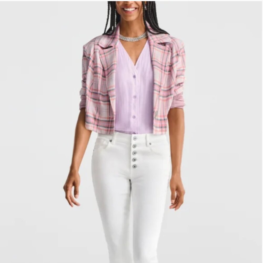 Cabi‎ Playdate Jacket pink plaid cropped blazer M